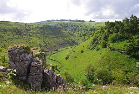 valley and rocky outgrops in the Derbyshire Dales