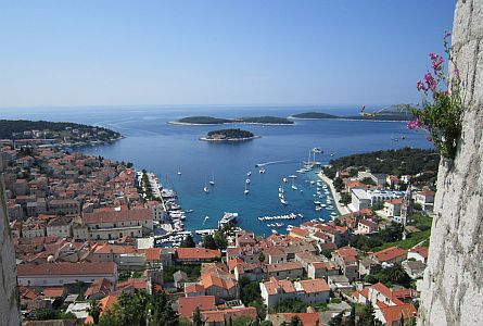 View on harbour in coastal settlement in Croatia