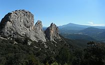 Huge rock formations sticking high up
