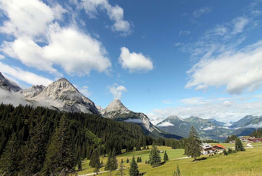 Beautiful valley with high snowy mount in the view