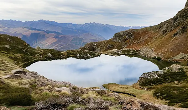 Mountain lake reflecting the sky
